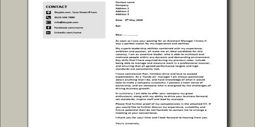 Cover Letter for Assistant Restaurant Manager - QS Study